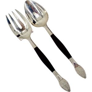 Vintage Silver Salad 2 Pc Serving Set Pierced Ornate Filigree MCM Mint Condition